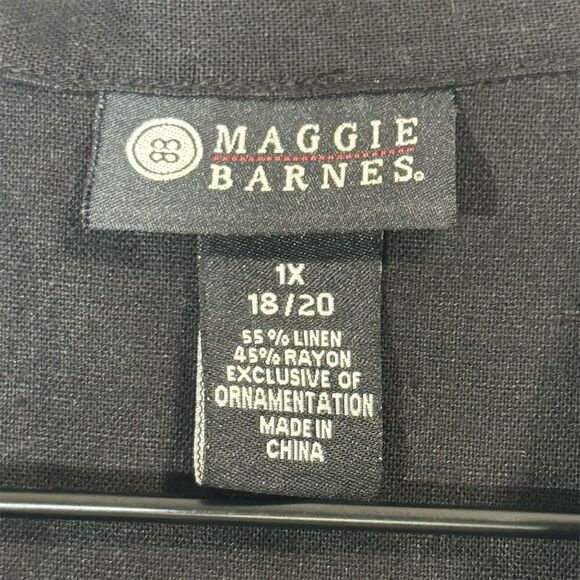 Maggie Barnes 1X Black Linen Blend Sleeveless Blouse Beaded Collar Goth Chic - Picture 7 of 8